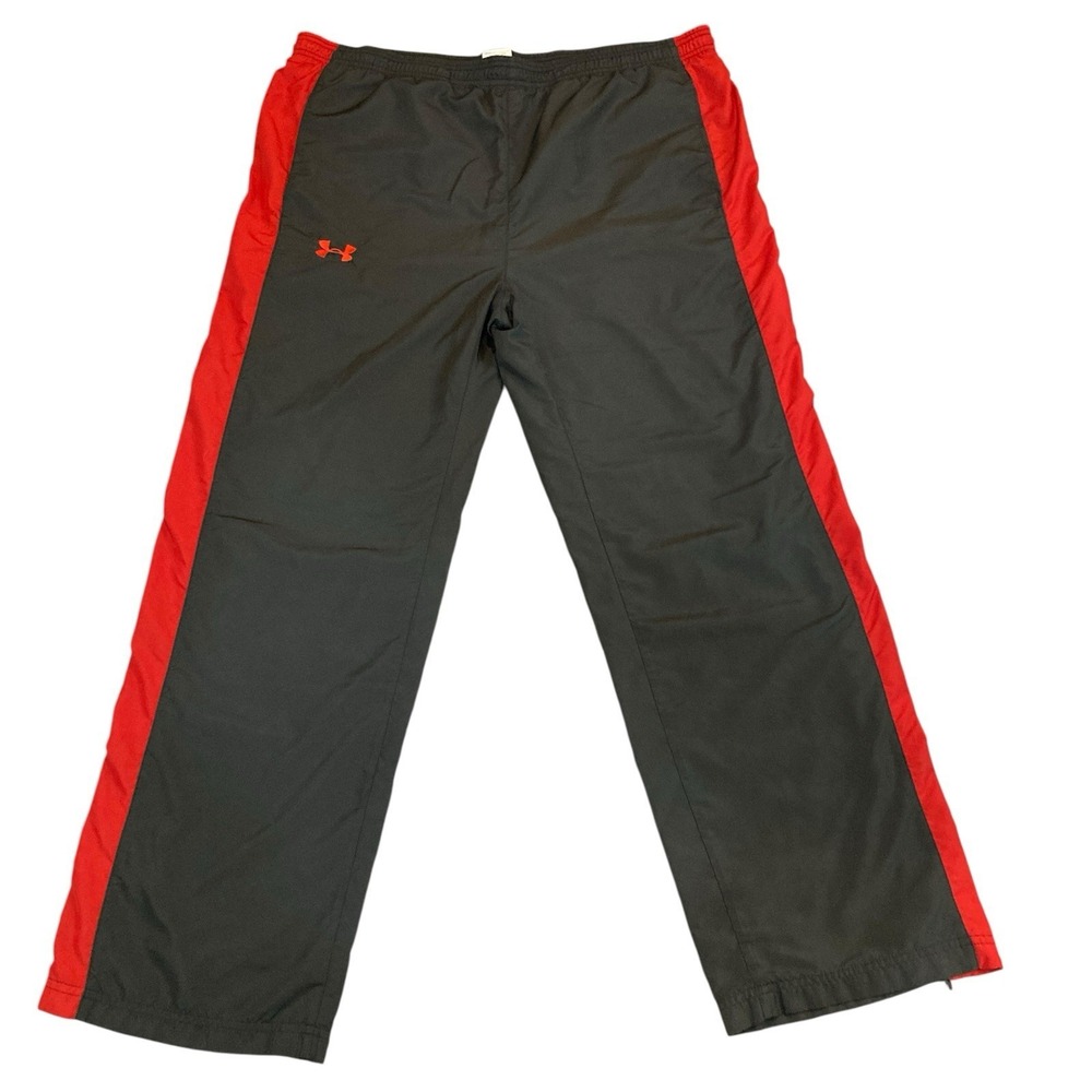 Under Armour Pants Men Medium M Windbreaker Red Black Zip Ankles Stretch Track